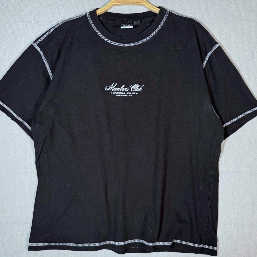 WXYZ Members Club Los Angeles Contrast Stitch Tee Black Large Boxy Skate Y2K